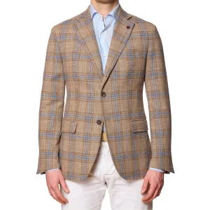 SARTORIA PARTENOPEA Beige-Blue Plaid Wool-Silk Jacket NEW Current Model