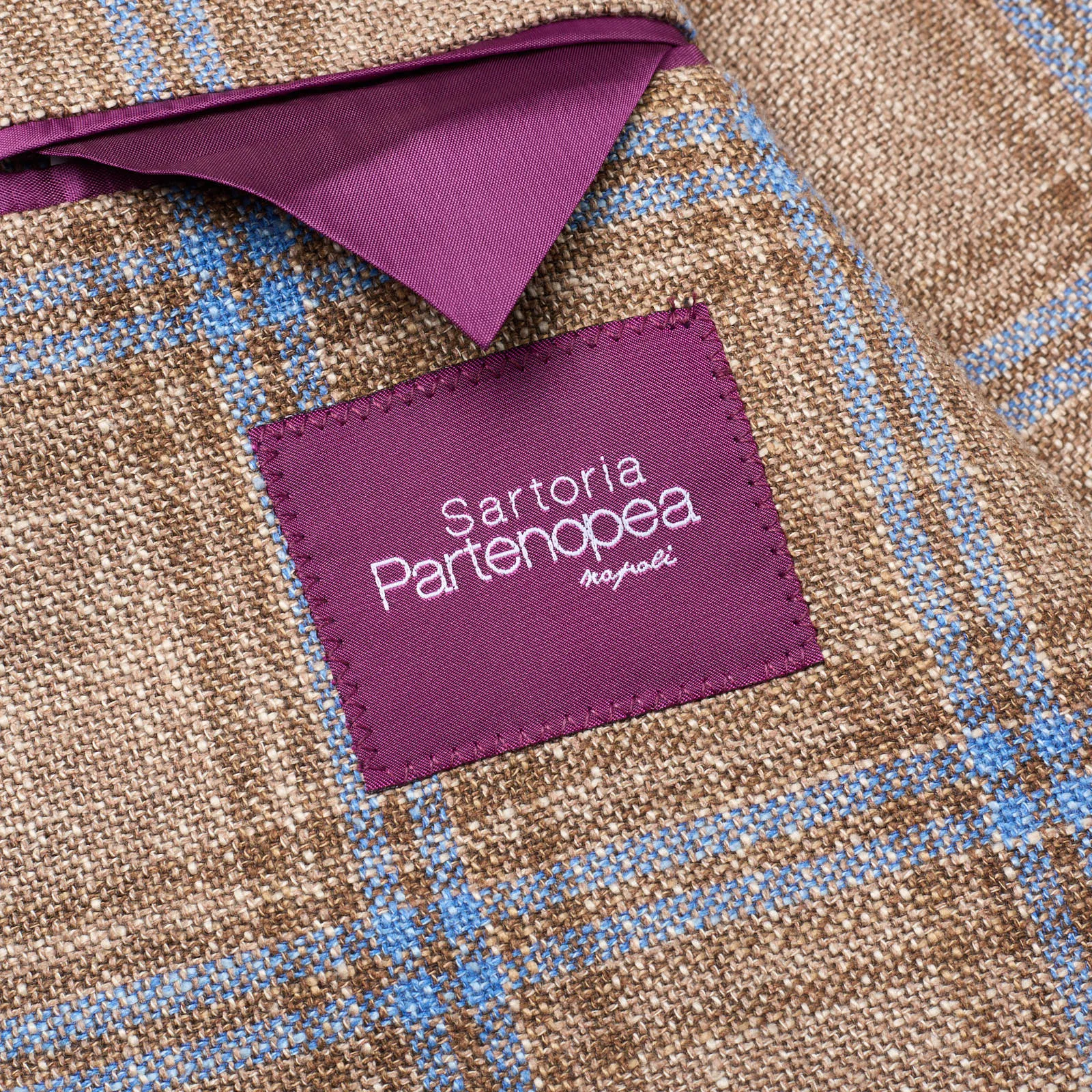 SARTORIA PARTENOPEA Beige-Blue Plaid Wool-Silk Jacket NEW Current Model