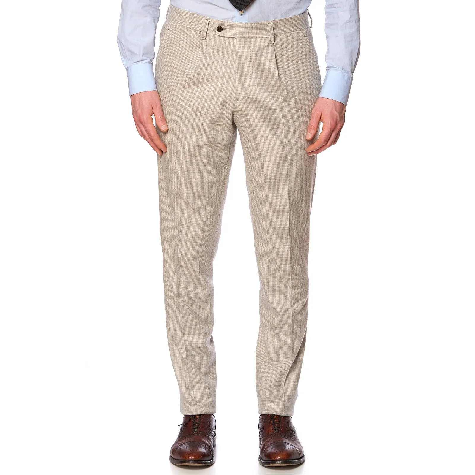 SARTORIA PARTENOPEA Beige Flannel Peak Lapel Wool Suit NEW Current Model