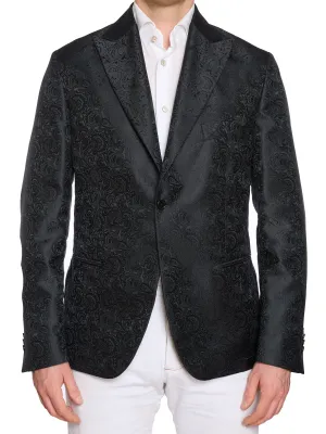 SARTORIA PARTENOPEA Black Floral Dinner Jacket Tux EU 52 NEW US 42 Current Model