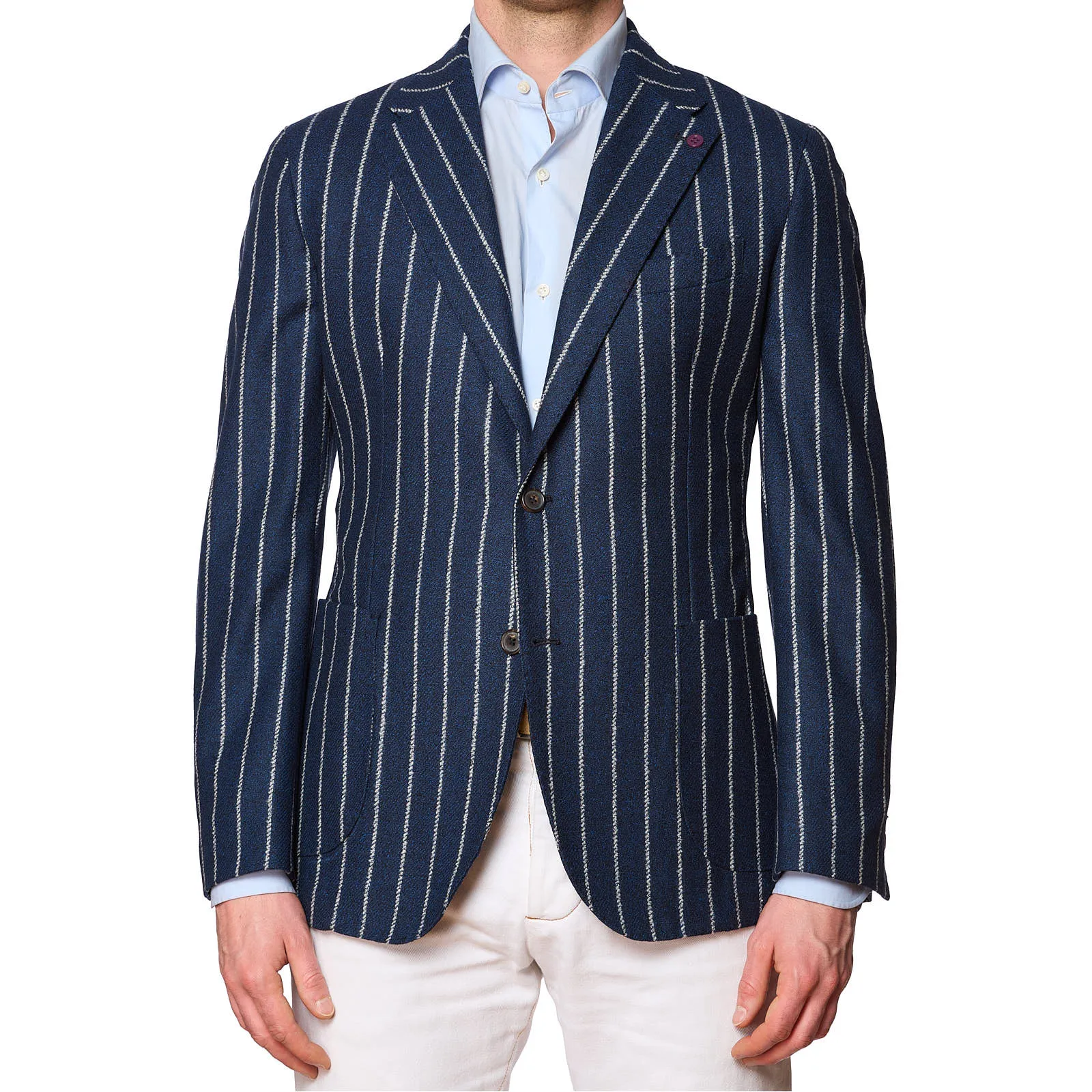 SARTORIA PARTENOPEA Blue Chalk Striped Wool Jacket NEW Current Model