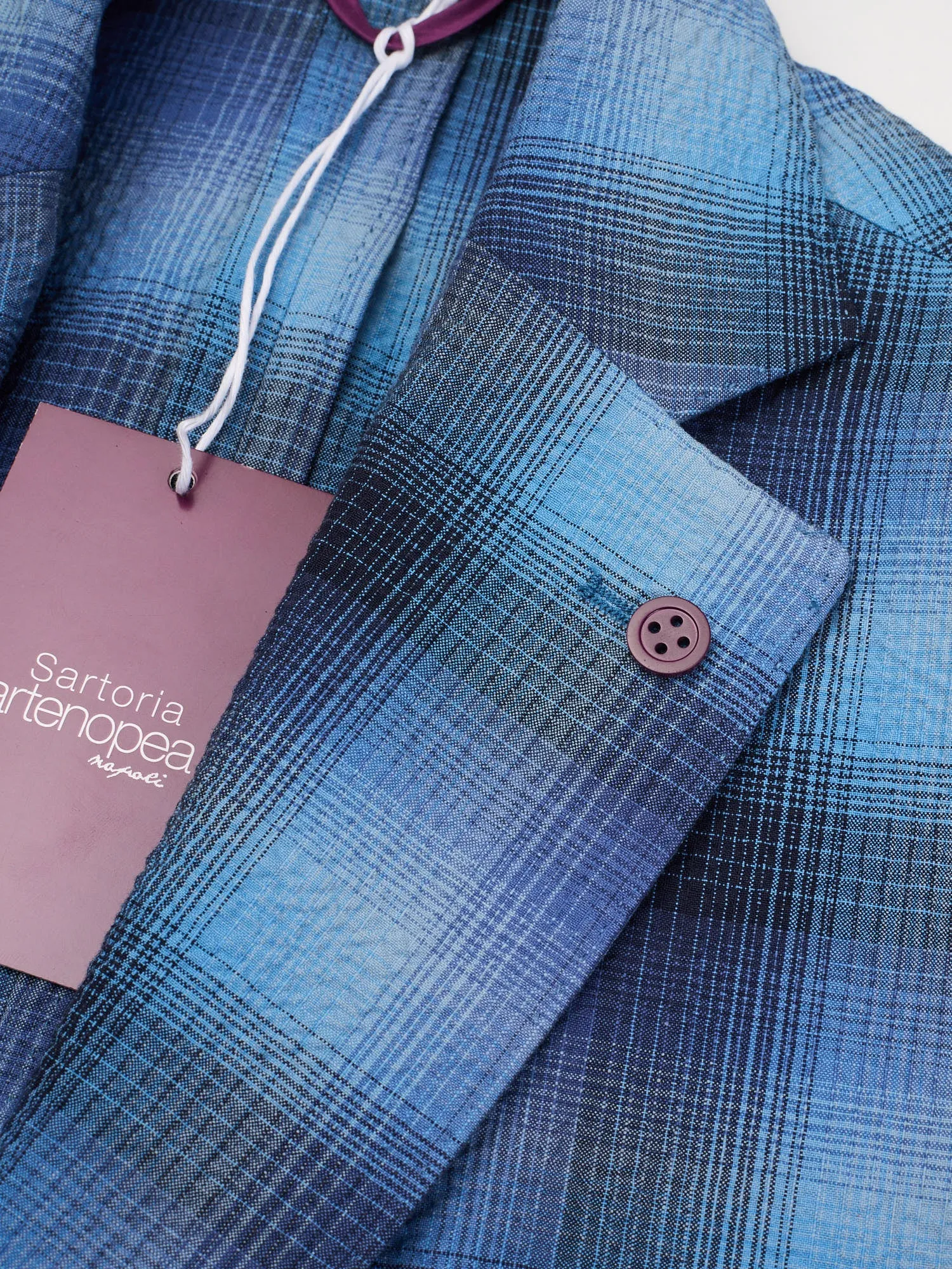 SARTORIA PARTENOPEA Blue Plaid Seersucker Cotton Jacket EU 50 NEW US 40 Current Model