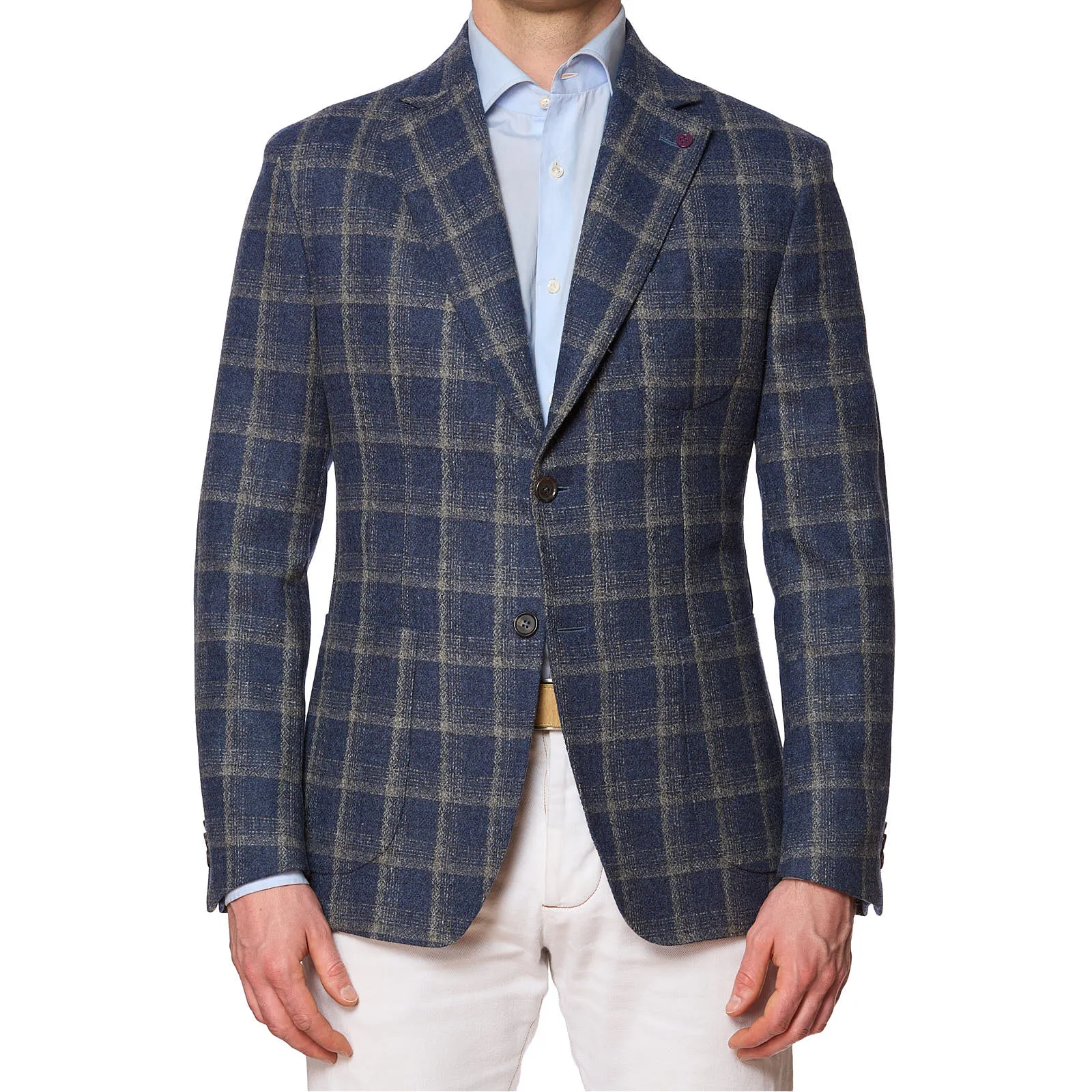 SARTORIA PARTENOPEA Blue Plaid Wool Jacket NEW Current Model