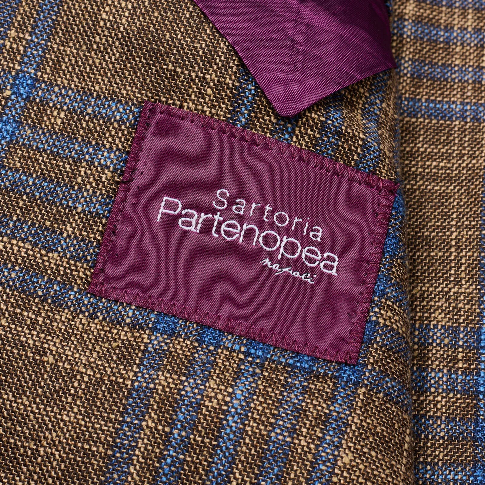 SARTORIA PARTENOPEA Brown-Blue Plaid Wool-Silk-Cotton Jacket NEW Current Model