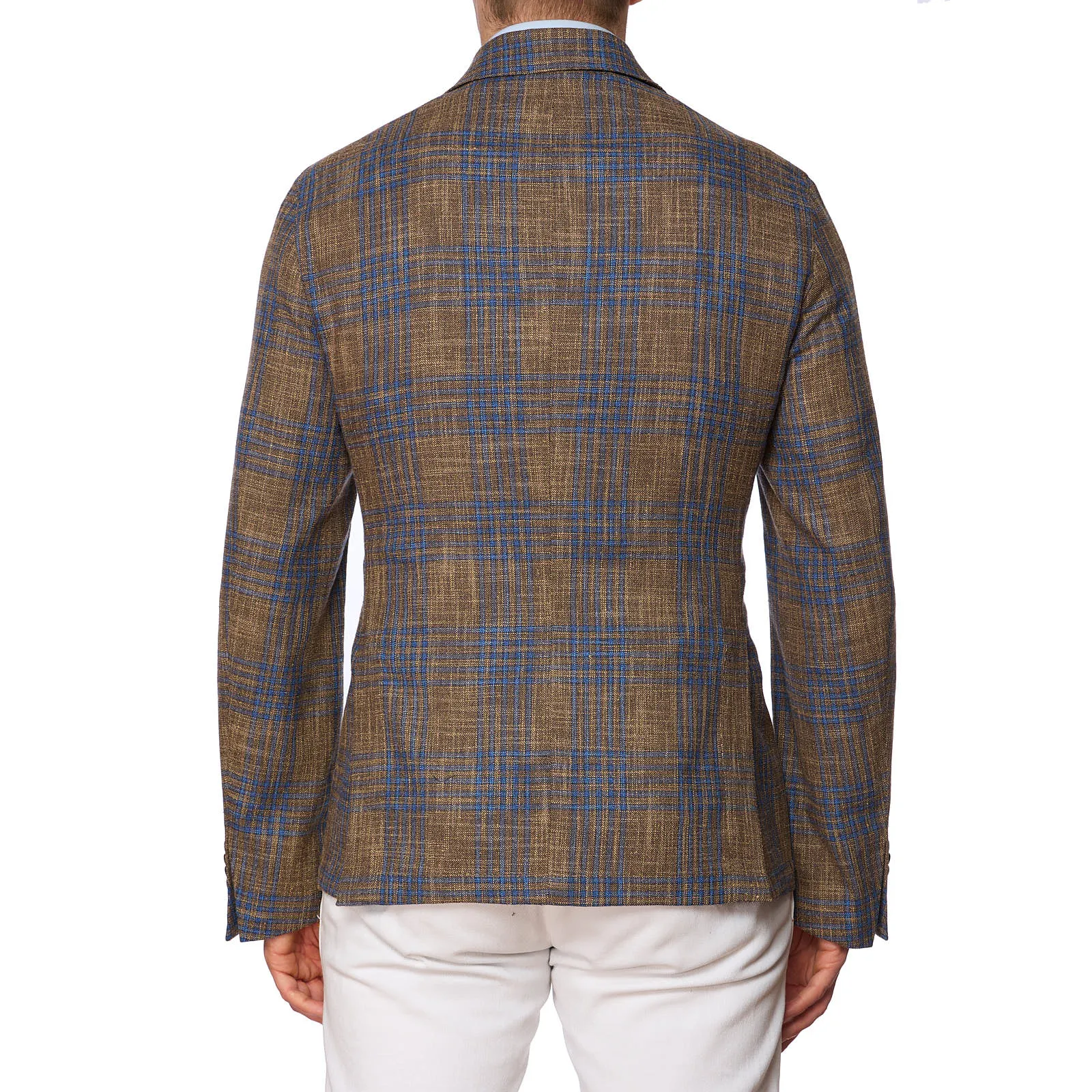 SARTORIA PARTENOPEA Brown-Blue Plaid Wool-Silk-Cotton Jacket NEW Current Model
