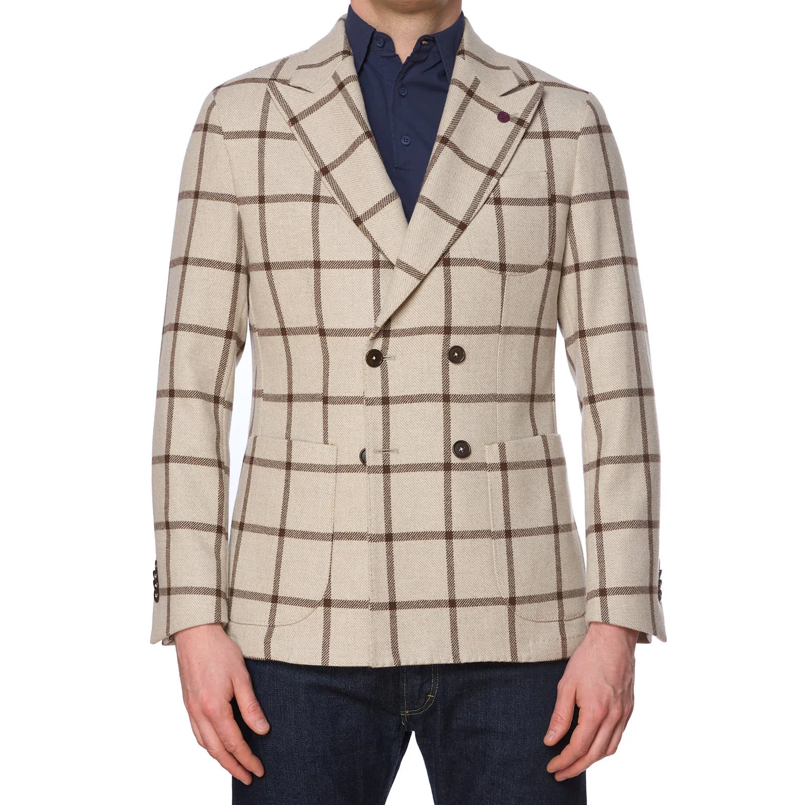 SARTORIA PARTENOPEA Gray Plaid Carlo Barbera Wool DB Jacket EU 48 NEW US 38 Current Model