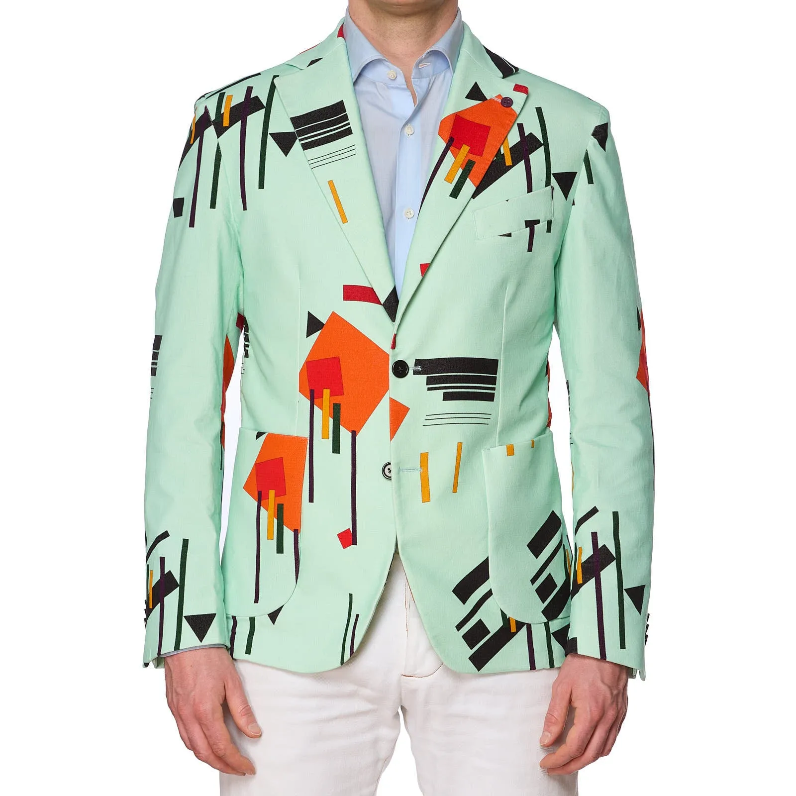 SARTORIA PARTENOPEA Mint Green Geometric Design Cotton-Elastane Jacket EU 50 NEW US 40 Current Model