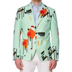 SARTORIA PARTENOPEA Mint Green Geometric Design Cotton-Elastane Jacket EU 50 NEW US 40 Current Model
