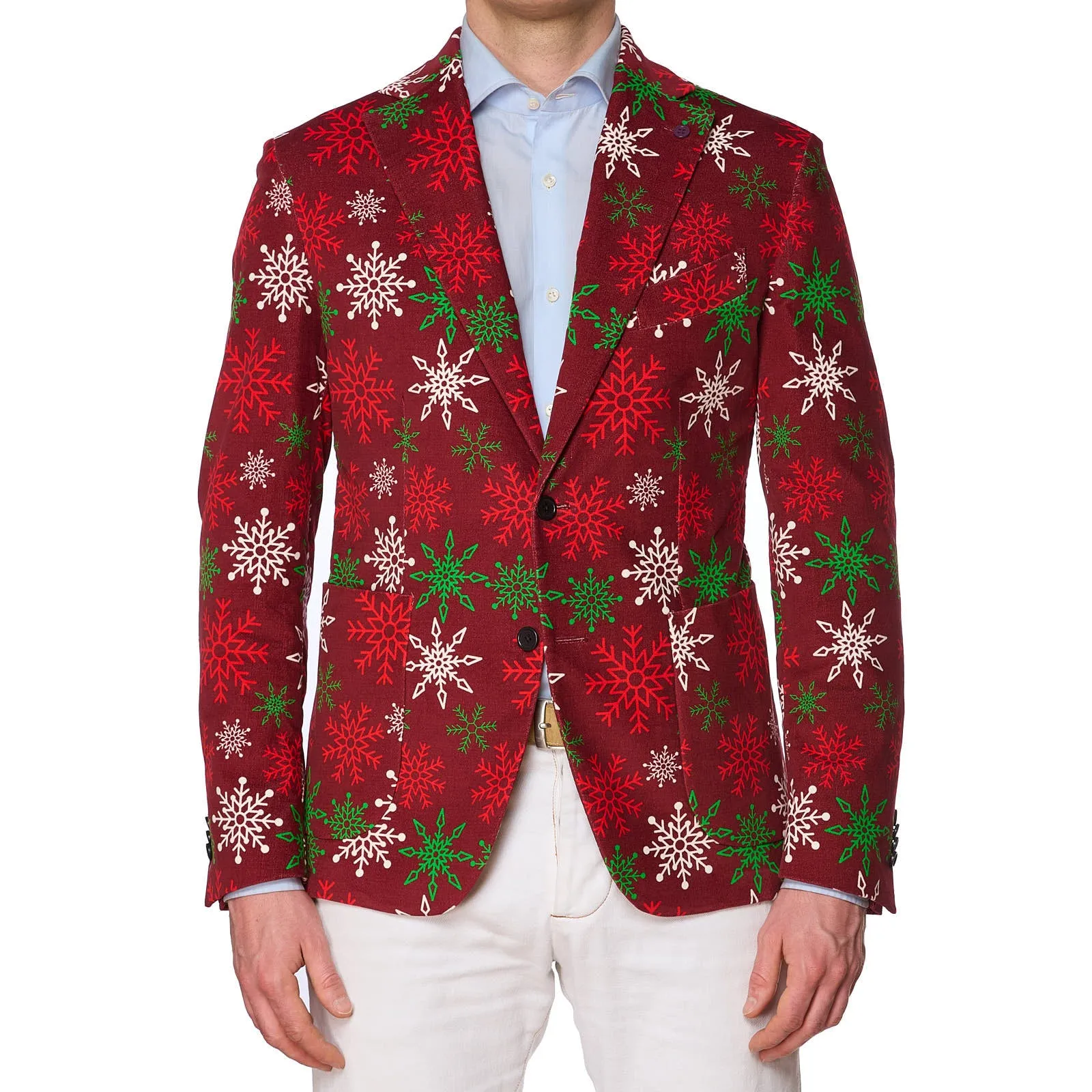 SARTORIA PARTENOPEA Red Christmas Design Cotton-Elastane Jacket EU 50 NEW US 40 Current Model