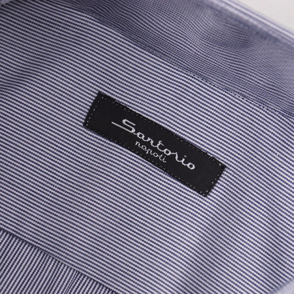 Sartorio Cotton Shirt in Navy Blue Micro Stripe