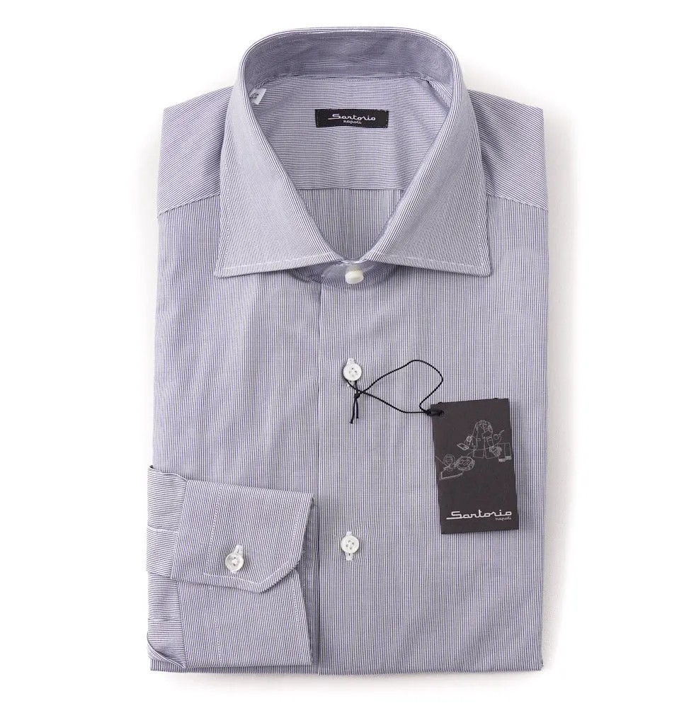 Sartorio Cotton Shirt in Navy Blue Micro Stripe