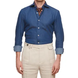 SARTORIO Napoli by KITON Indigo Blue Cotton Denim Dress Shirt