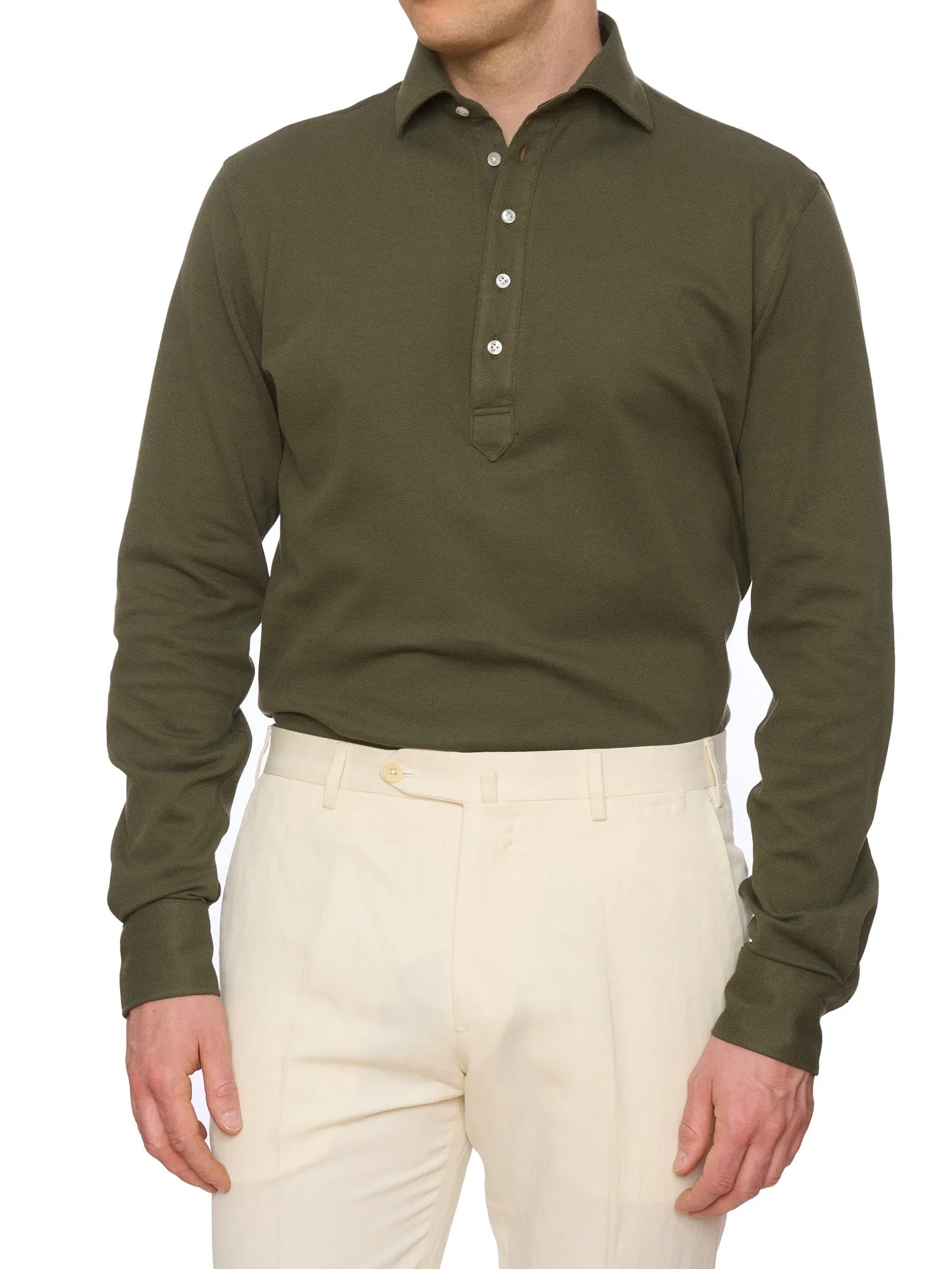 SARTORIO Napoli by KITON Olive Green Cotton Pique Polo Shirt NEW