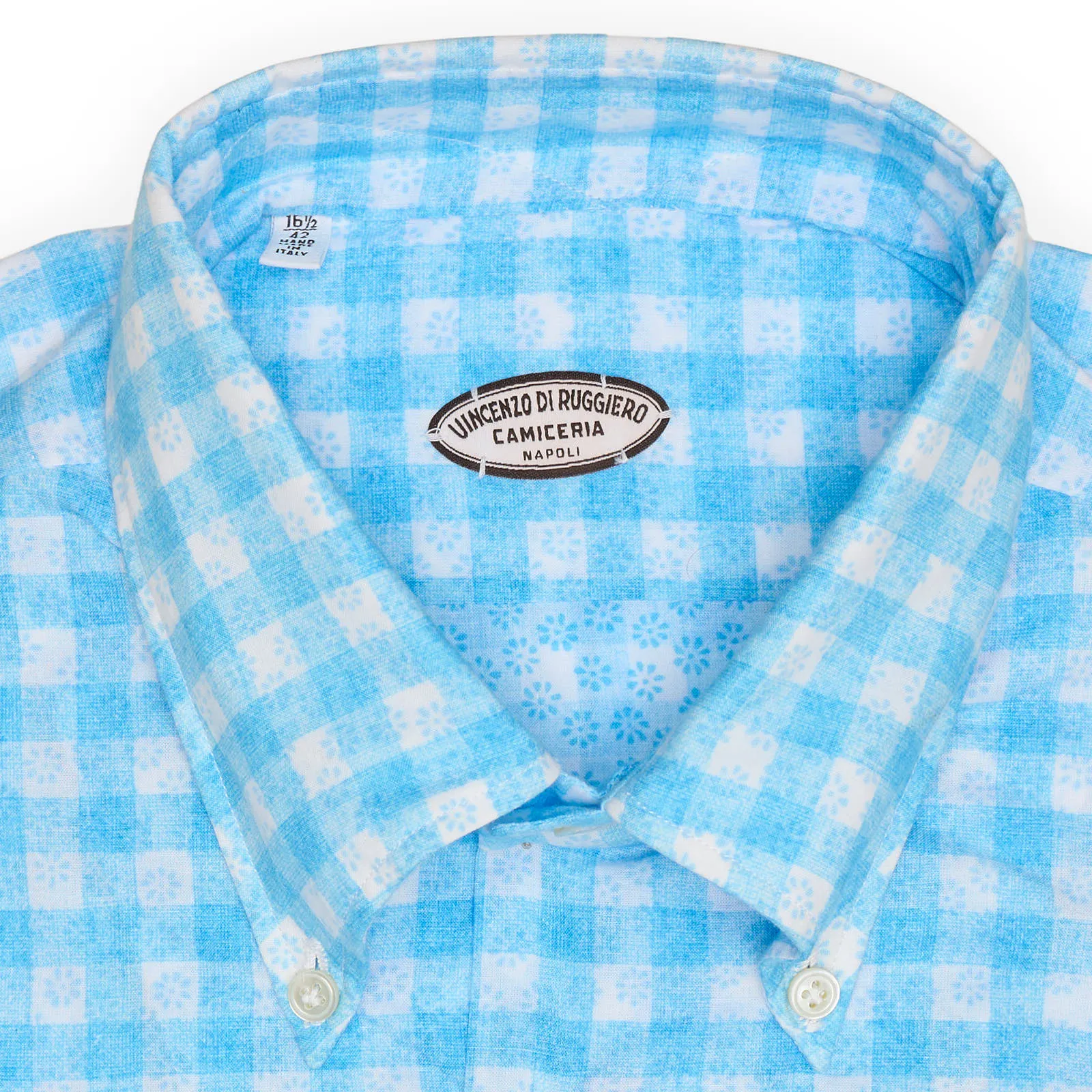 VINCENZO DI RUGGIERO Handmade Blue Plaid Cotton Dress Shirt EU 42 NEW US 16.5